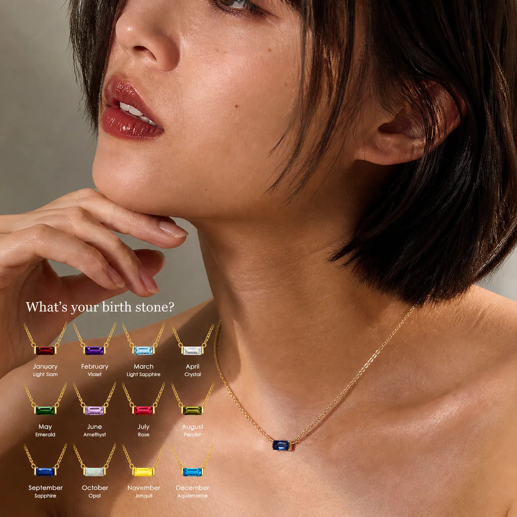 Birthstone Necklace for Women | Baguette Crystal Pendant