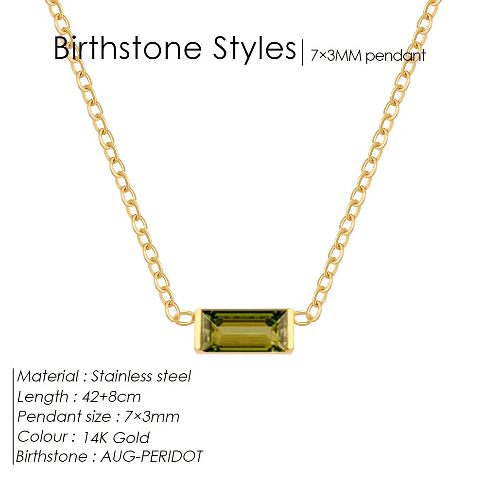 Birthstone Necklace for Women | Baguette Crystal Pendant
