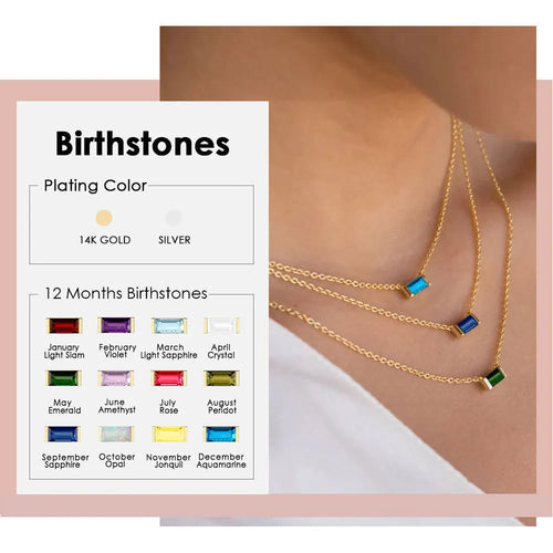 Birthstone Necklace for Women | Baguette Crystal Pendant
