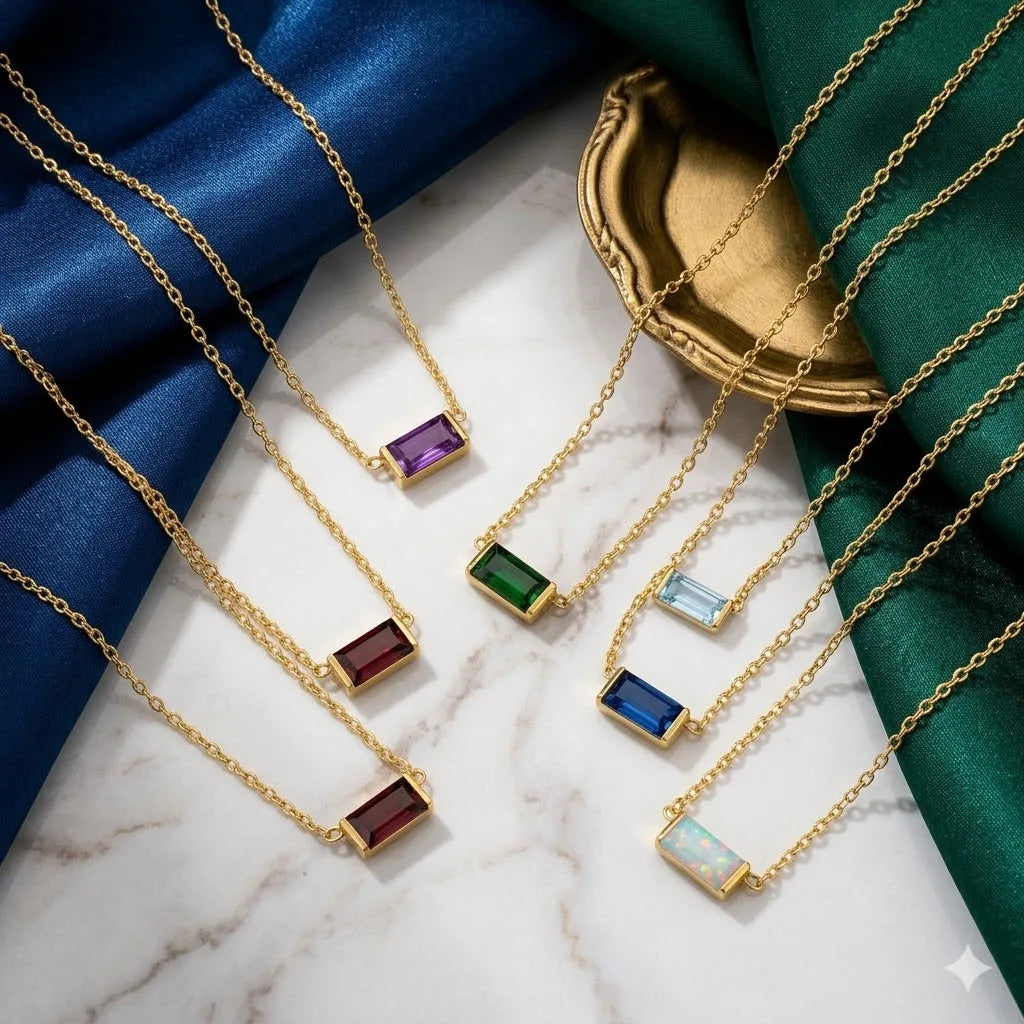 Birthstone Necklace for Women | Baguette Crystal Pendant