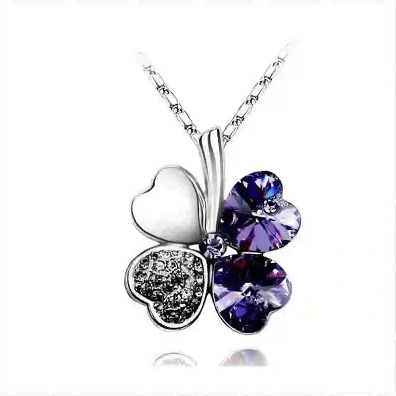 Crystal Four Leaf Clover Pendant Necklace