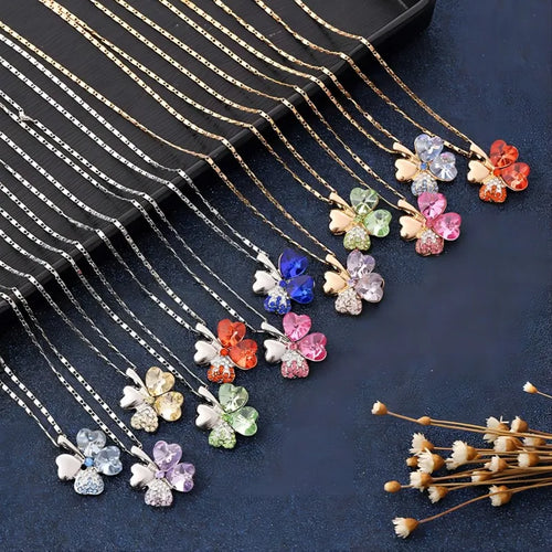 Crystal Four Leaf Clover Pendant Necklace