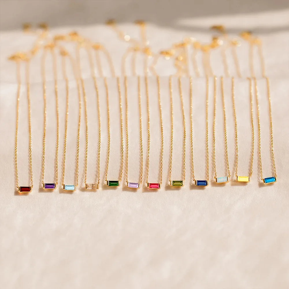 Birthstone Necklace for Women | Baguette Crystal Pendant
