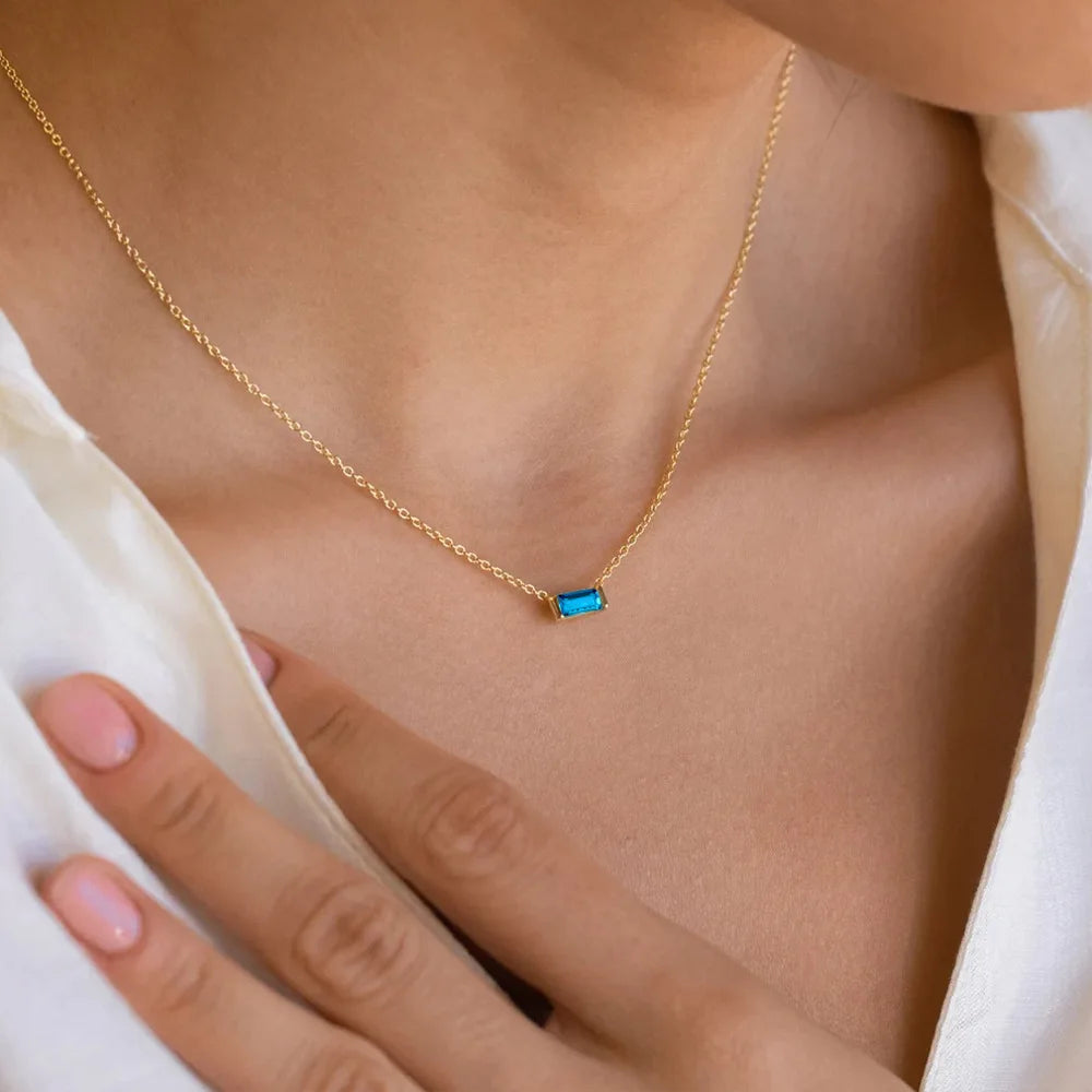 Birthstone Necklace for Women | Baguette Crystal Pendant