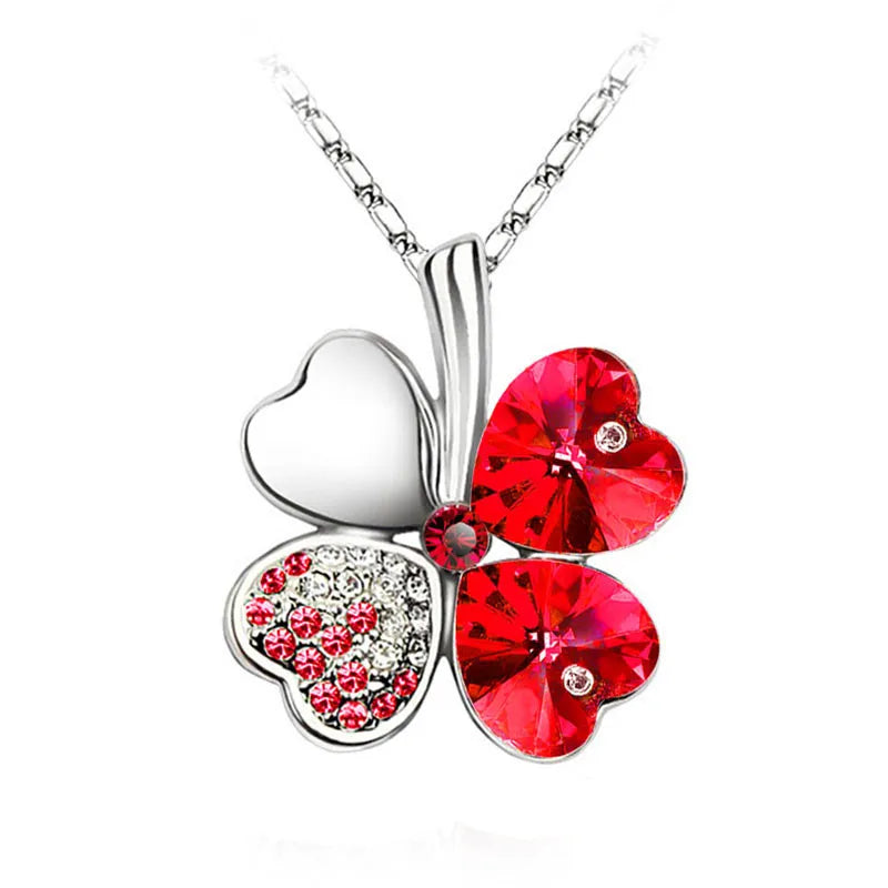 Crystal Four Leaf Clover Pendant Necklace