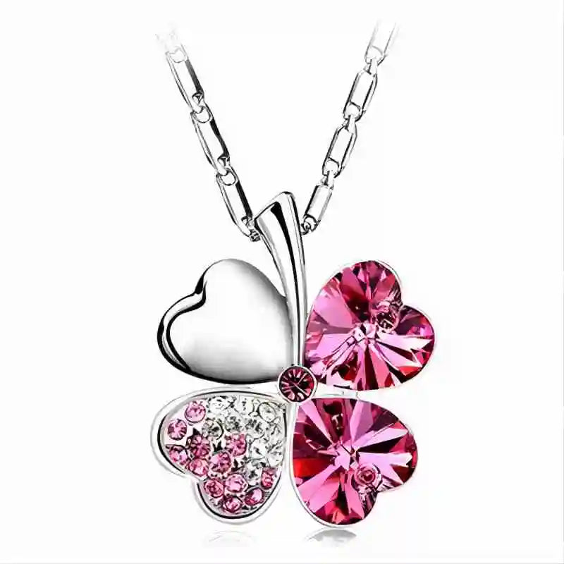 Crystal Four Leaf Clover Pendant Necklace